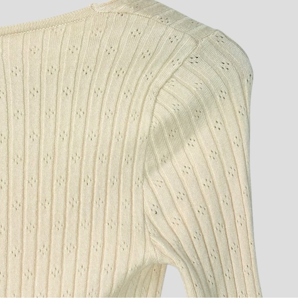 Sky & Sparrow Tie Front Ribbed Knit Top XS Beige Pointelle Long Sleeve Cropped - Picture 5 of 13